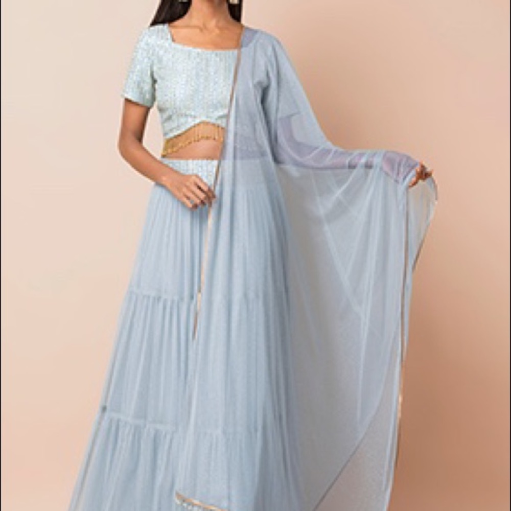 Crop top with skirt & dupatta.